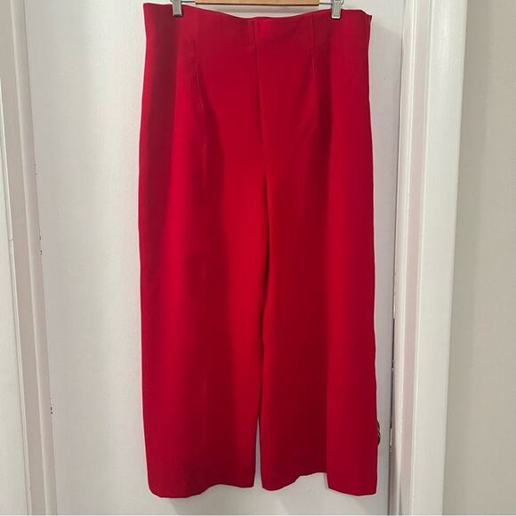 Zara RED WIDE LEG CROPPED PANTS - Picture 13 of 14